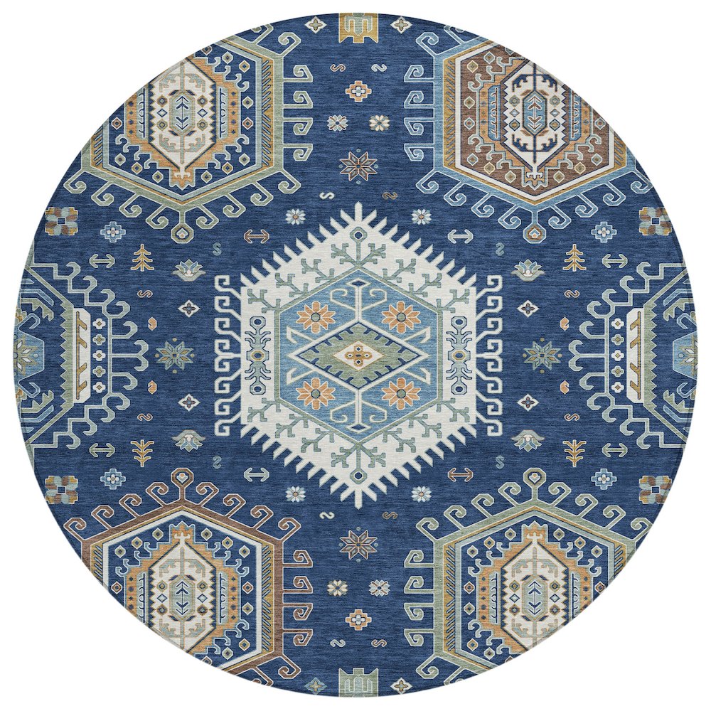 Machine Washable Indoor/Outdoor Chantille ACN2574 Blue 8' x 8' Round Rug. Picture 1