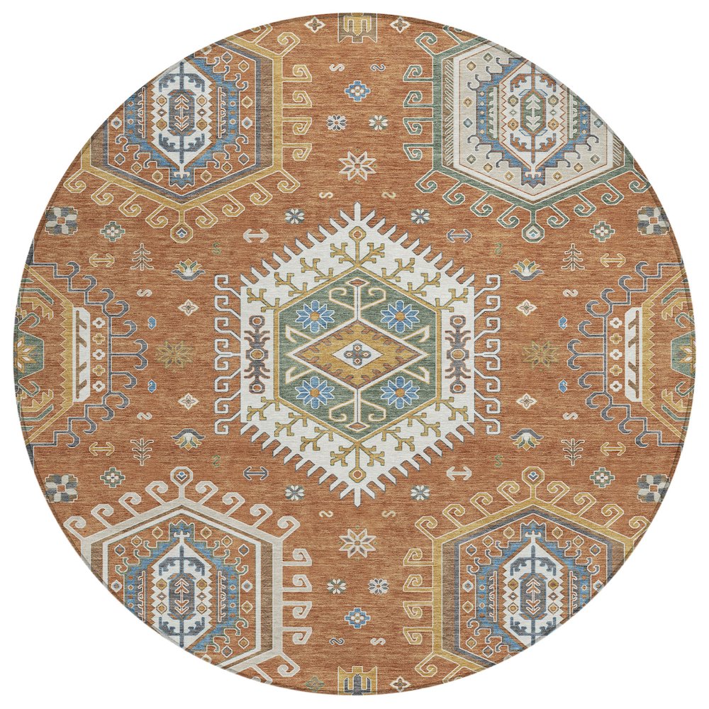 Machine Washable Indoor/Outdoor Chantille ACN2574 Orange 8' x 8' Round Rug. Picture 1