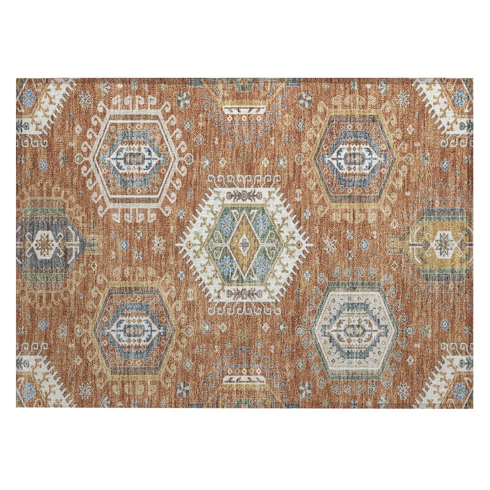 Machine Washable Indoor/Outdoor Chantille ACN2574 Orange 1'8" x 2'6" Rug. Picture 1