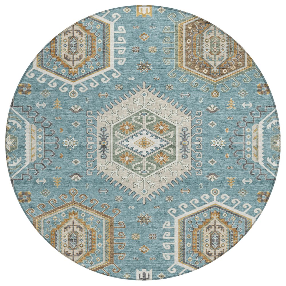 Machine Washable Indoor/Outdoor Chantille ACN2574 Teal 8' x 8' Round Rug. Picture 1