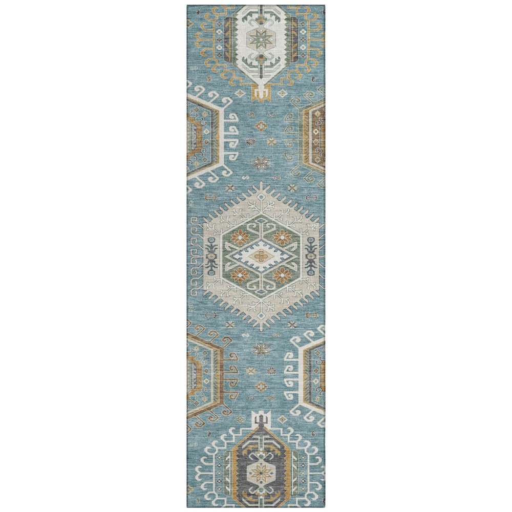 Machine Washable Indoor/Outdoor Chantille ACN2574 Teal 2'3" x 7'6" Runner Rug. Picture 1
