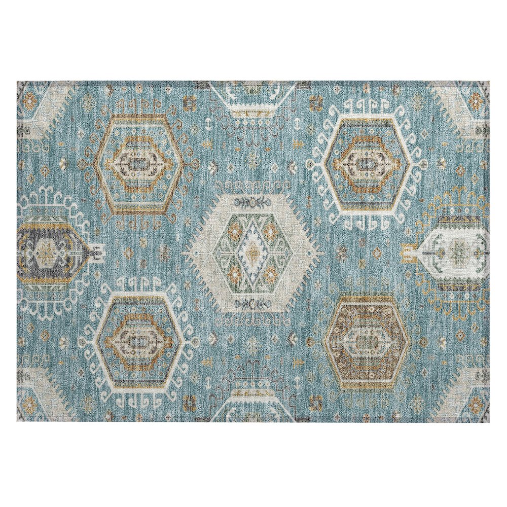 Machine Washable Indoor/Outdoor Chantille ACN2574 Teal 1'8" x 2'6" Rug. Picture 1
