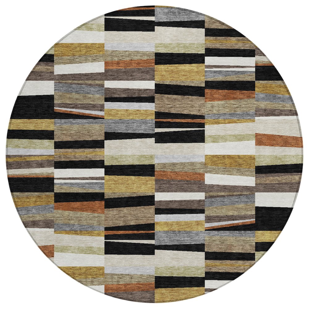 Machine Washable Indoor/Outdoor Chantille ACN2575 Black 8' x 8' Round Rug. Picture 1