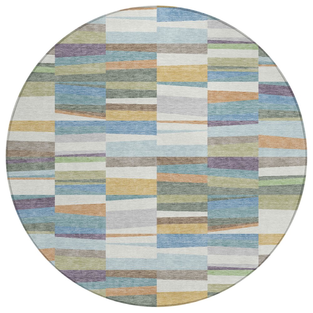 Machine Washable Indoor/Outdoor Chantille ACN2575 Blue 8' x 8' Round Rug. Picture 1