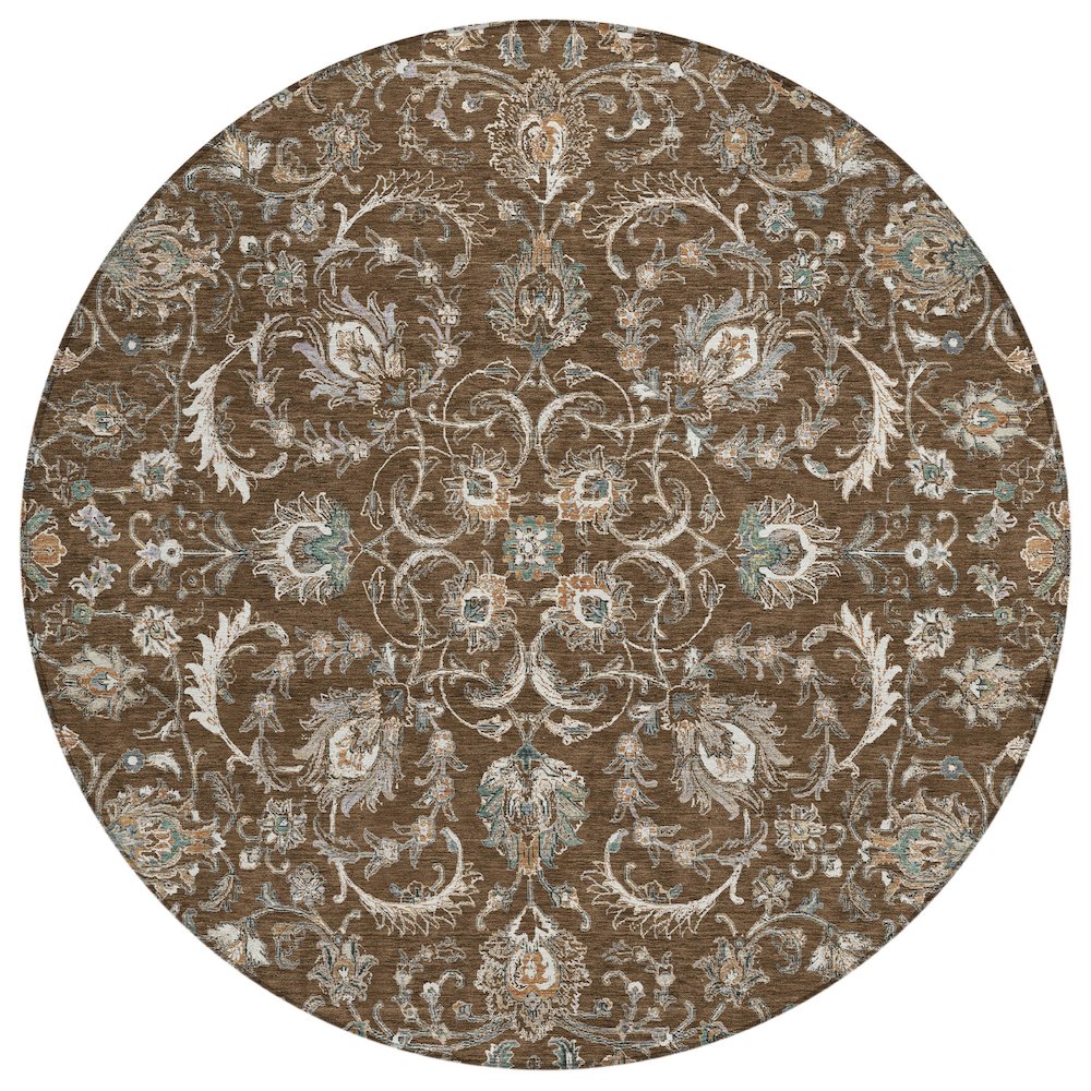 Machine Washable Indoor/Outdoor Chantille ACN2576 Brown 8' x 8' Round Rug. Picture 1