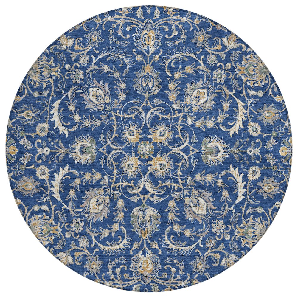 Machine Washable Indoor/Outdoor Chantille ACN2576 Blue 8' x 8' Round Rug. Picture 1