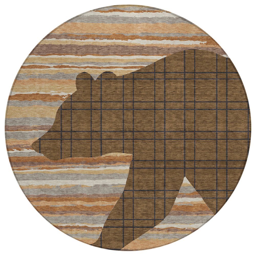 Machine Washable Indoor/Outdoor Chantille ACN2577 Brown 8' x 8' Round Rug. Picture 1