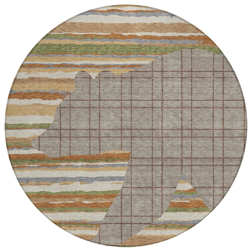 Machine Washable Indoor/Outdoor Chantille ACN2577 Brown 8' x 8' Round Rug. Picture 1