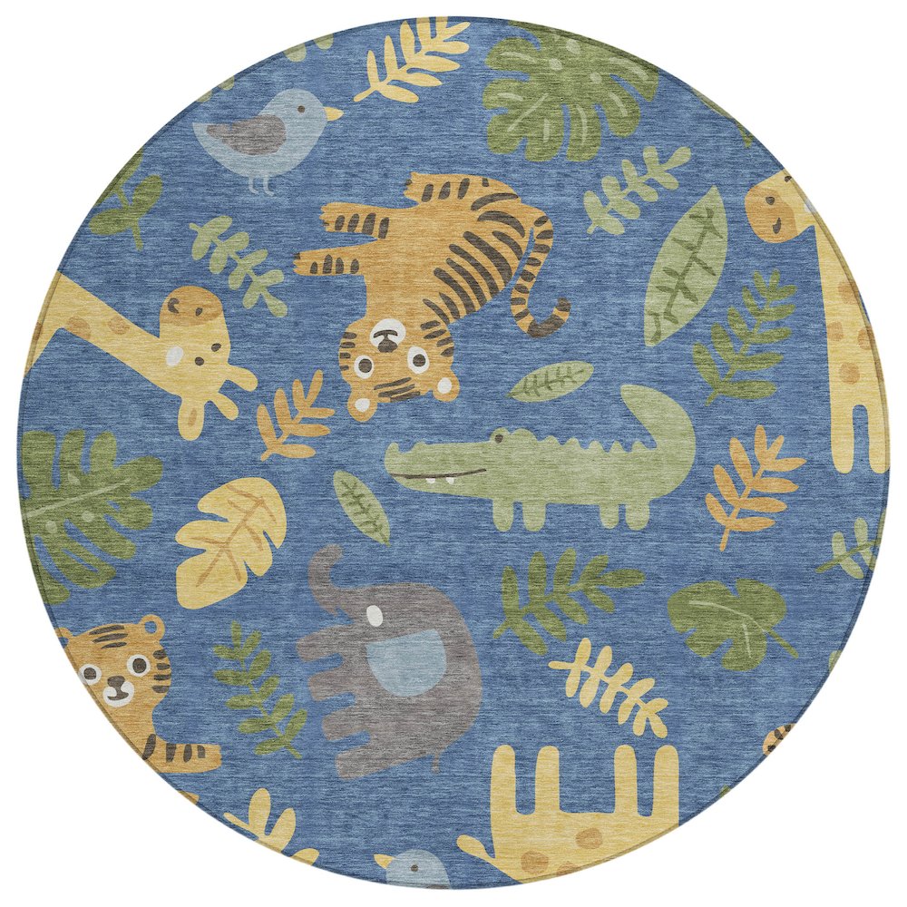 Machine Washable Indoor/Outdoor Chantille ACN2578 Blue 8' x 8' Round Rug. Picture 1