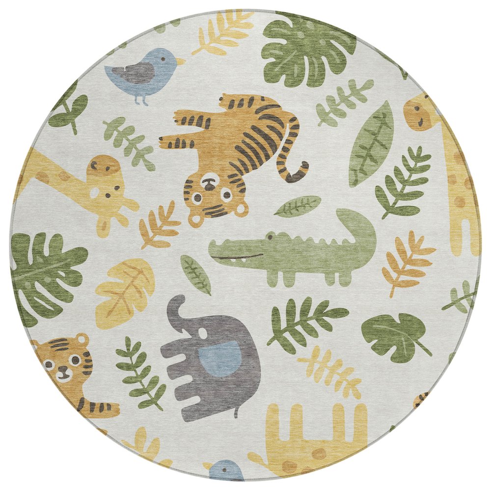 Machine Washable Indoor/Outdoor Chantille ACN2578 Ivory 8' x 8' Round Rug. Picture 1