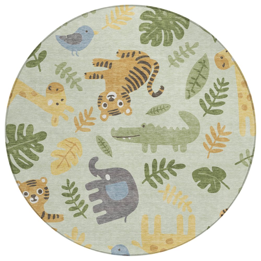 Machine Washable Indoor/Outdoor Chantille ACN2578 Green 8' x 8' Round Rug. Picture 1