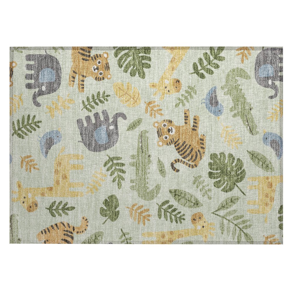 Machine Washable Indoor/Outdoor Chantille ACN2578 Green 1'8" x 2'6" Rug. Picture 1