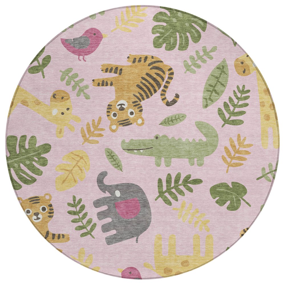Machine Washable Indoor/Outdoor Chantille ACN2578 Pink 8' x 8' Round Rug. Picture 1