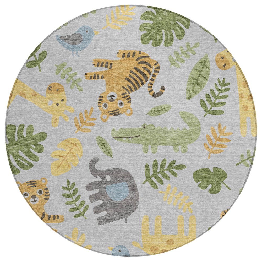 Machine Washable Indoor/Outdoor Chantille ACN2578 Gray 8' x 8' Round Rug. Picture 1