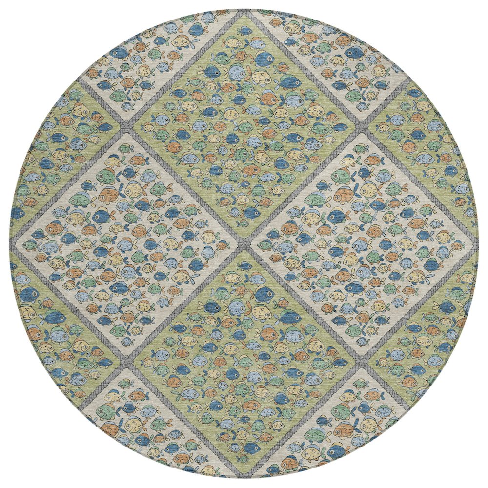 Machine Washable Indoor/Outdoor Chantille ACN2579 Green 8' x 8' Round Rug. Picture 1