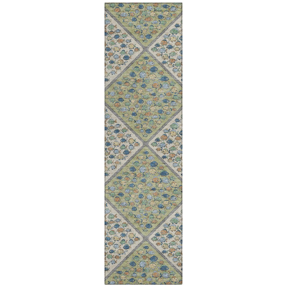 Machine Washable Indoor/Outdoor Chantille ACN2579 Green 2'3" x 7'6" Runner Rug. Picture 1