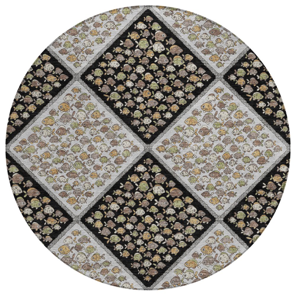 Machine Washable Indoor/Outdoor Chantille ACN2579 Black 8' x 8' Round Rug. Picture 1
