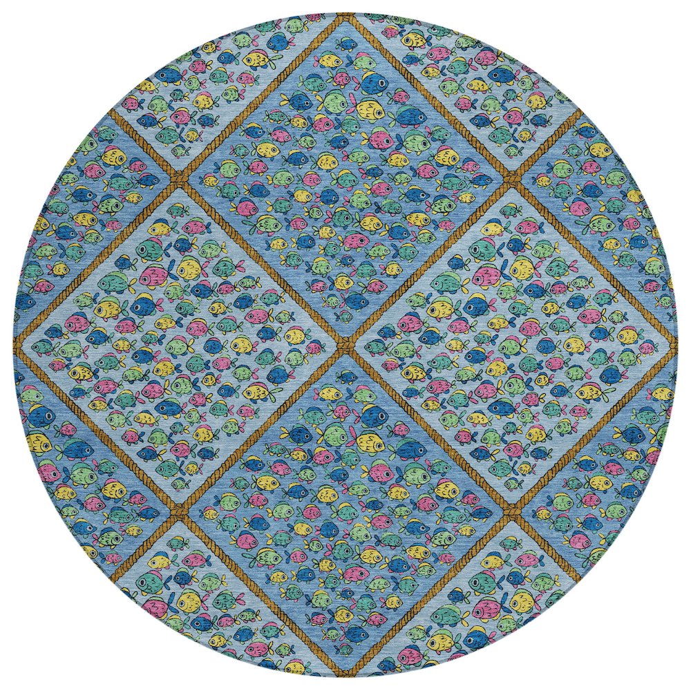 Machine Washable Indoor/Outdoor Chantille ACN2579 Blue 8' x 8' Round Rug. Picture 1