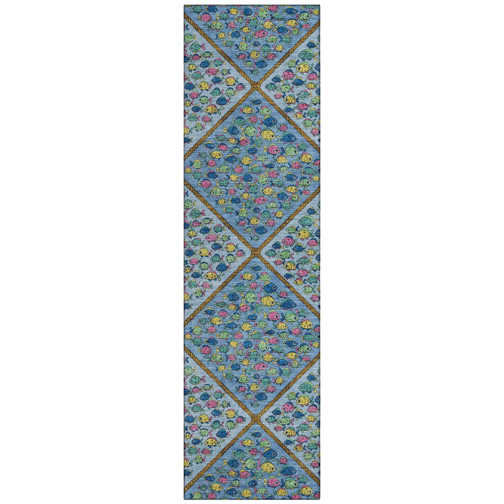 Machine Washable Indoor/Outdoor Chantille ACN2579 Blue 2'3" x 7'6" Runner Rug. Picture 1