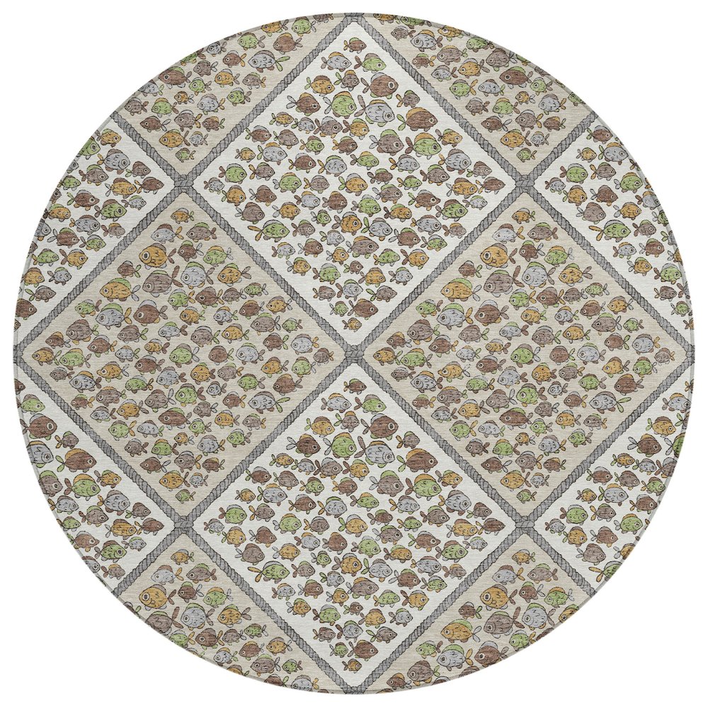 Machine Washable Indoor/Outdoor Chantille ACN2579 Ivory 8' x 8' Round Rug. Picture 1