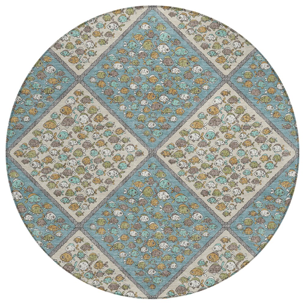 Machine Washable Indoor/Outdoor Chantille ACN2579 Teal 8' x 8' Round Rug. Picture 1