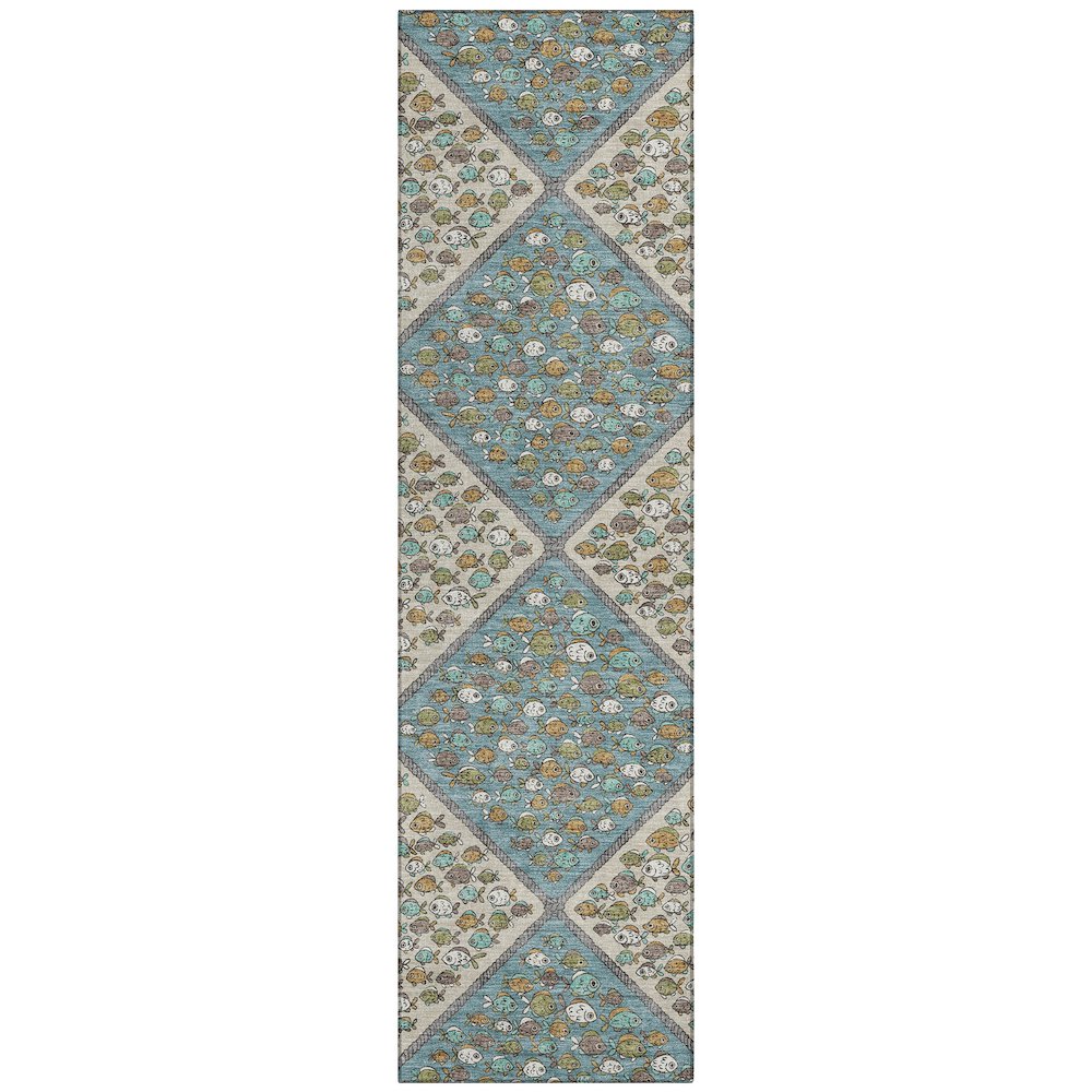 Machine Washable Indoor/Outdoor Chantille ACN2579 Teal 2'3" x 7'6" Runner Rug. Picture 1