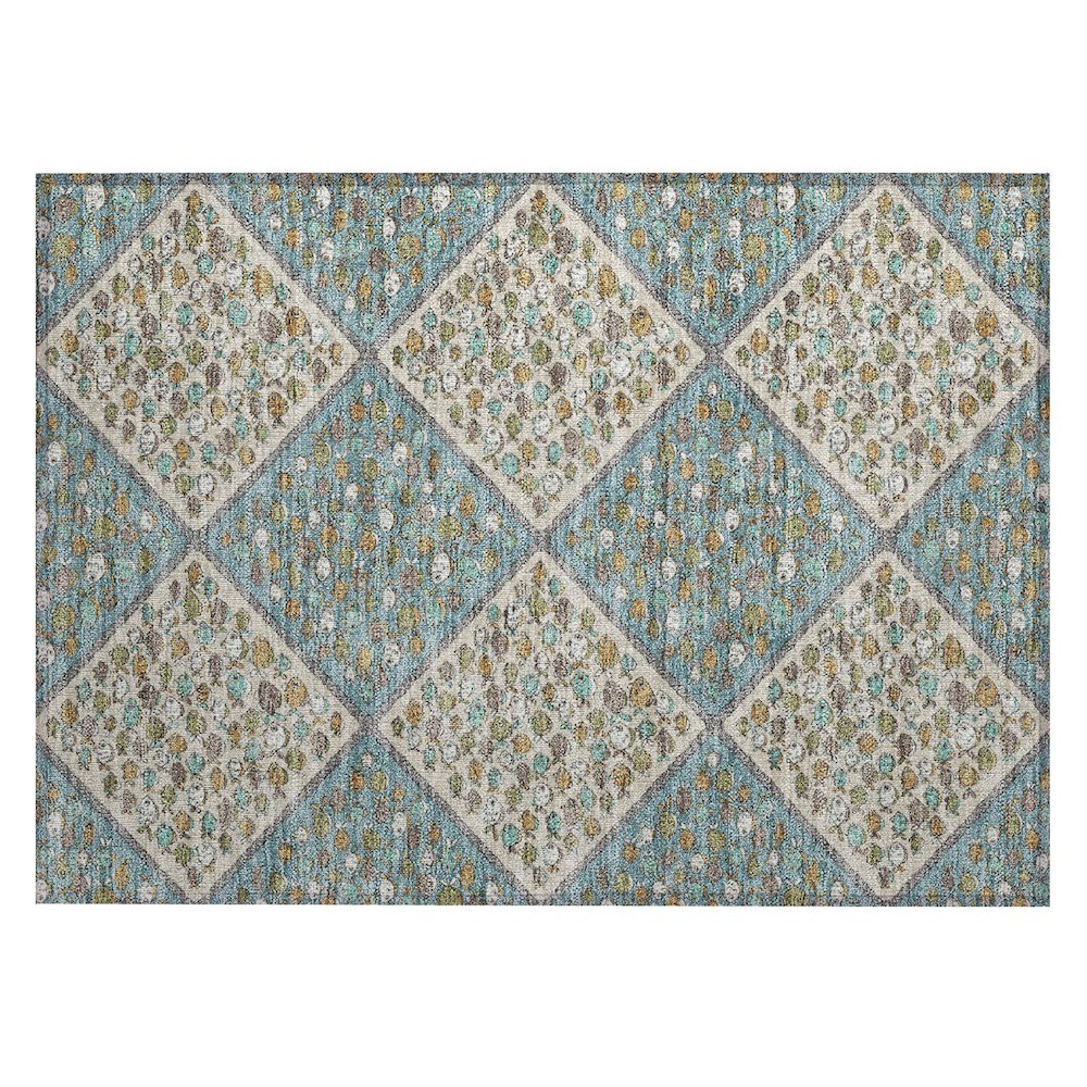 Machine Washable Indoor/Outdoor Chantille ACN2579 Teal 1'8" x 2'6" Rug. Picture 1