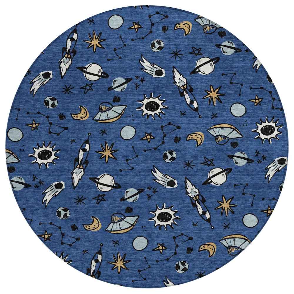 Machine Washable Indoor/Outdoor Chantille ACN2580 Blue 8' x 8' Round Rug. Picture 1