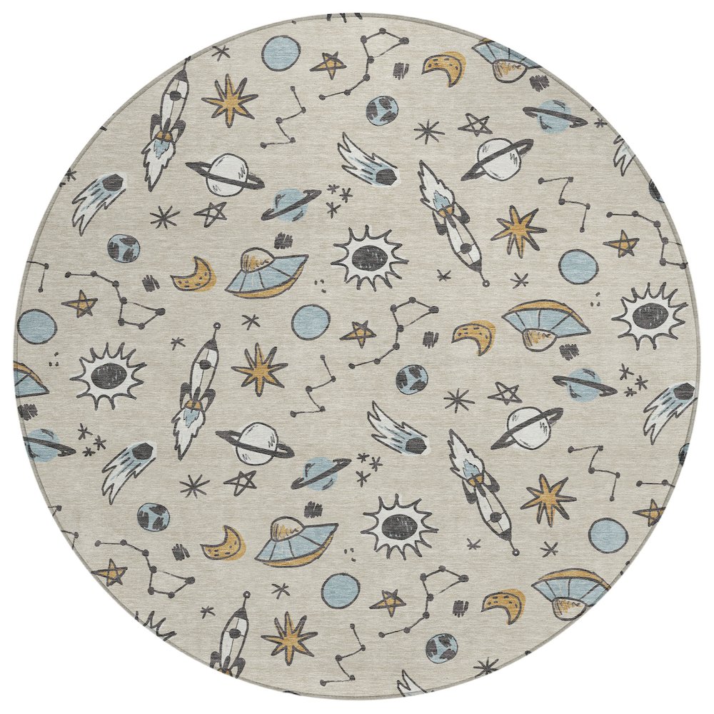 Machine Washable Indoor/Outdoor Chantille ACN2580 Brown 8' x 8' Round Rug. Picture 1