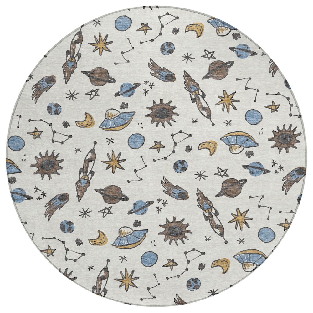 Machine Washable Indoor/Outdoor Chantille ACN2580 Ivory 8' x 8' Round Rug. Picture 1