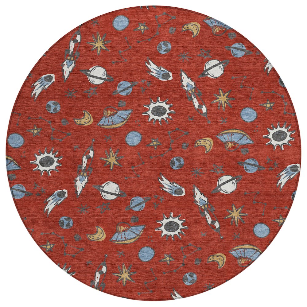 Machine Washable Indoor/Outdoor Chantille ACN2580 Red 8' x 8' Round Rug. Picture 1