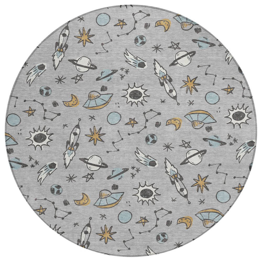Machine Washable Indoor/Outdoor Chantille ACN2580 Gray 8' x 8' Round Rug. Picture 1