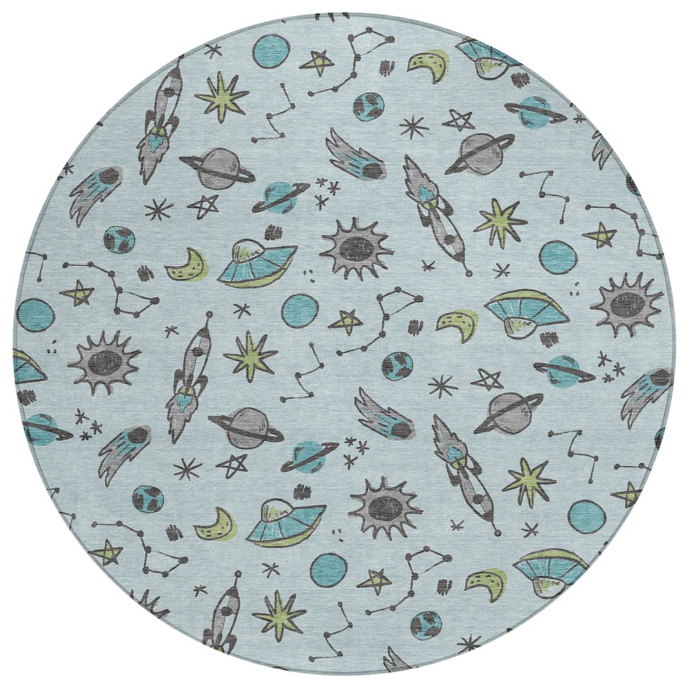Machine Washable Indoor/Outdoor Chantille ACN2580 Blue 8' x 8' Round Rug. Picture 1