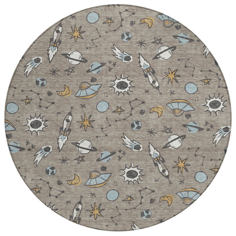 Machine Washable Indoor/Outdoor Chantille ACN2580 Brown 8' x 8' Round Rug. Picture 1