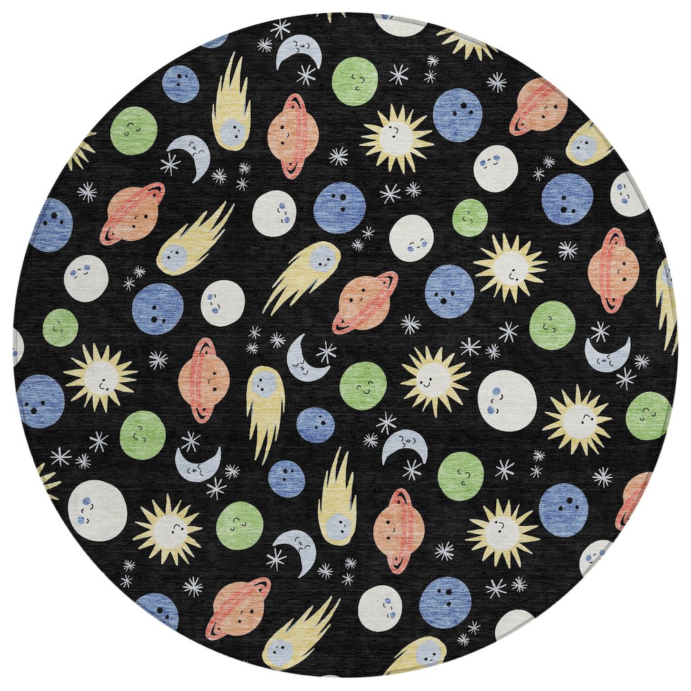 Machine Washable Indoor/Outdoor Chantille ACN2581 Black 8' x 8' Round Rug. Picture 1