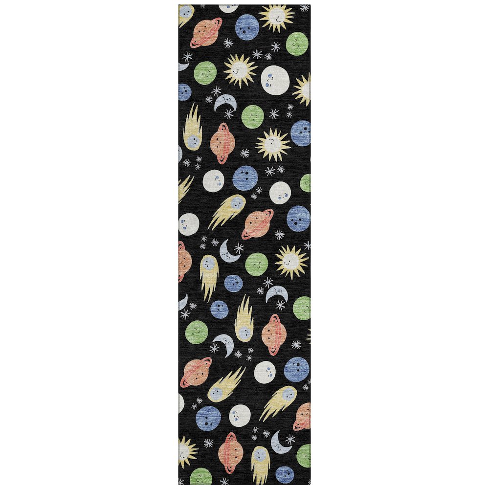 Machine Washable Indoor/Outdoor Chantille ACN2581 Black 2'3" x 7'6" Runner Rug. Picture 1