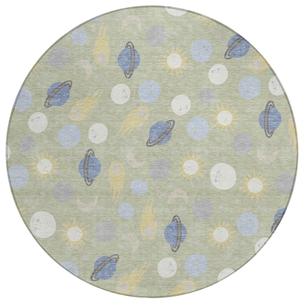 Machine Washable Indoor/Outdoor Chantille ACN2581 Green 8' x 8' Round Rug. Picture 1