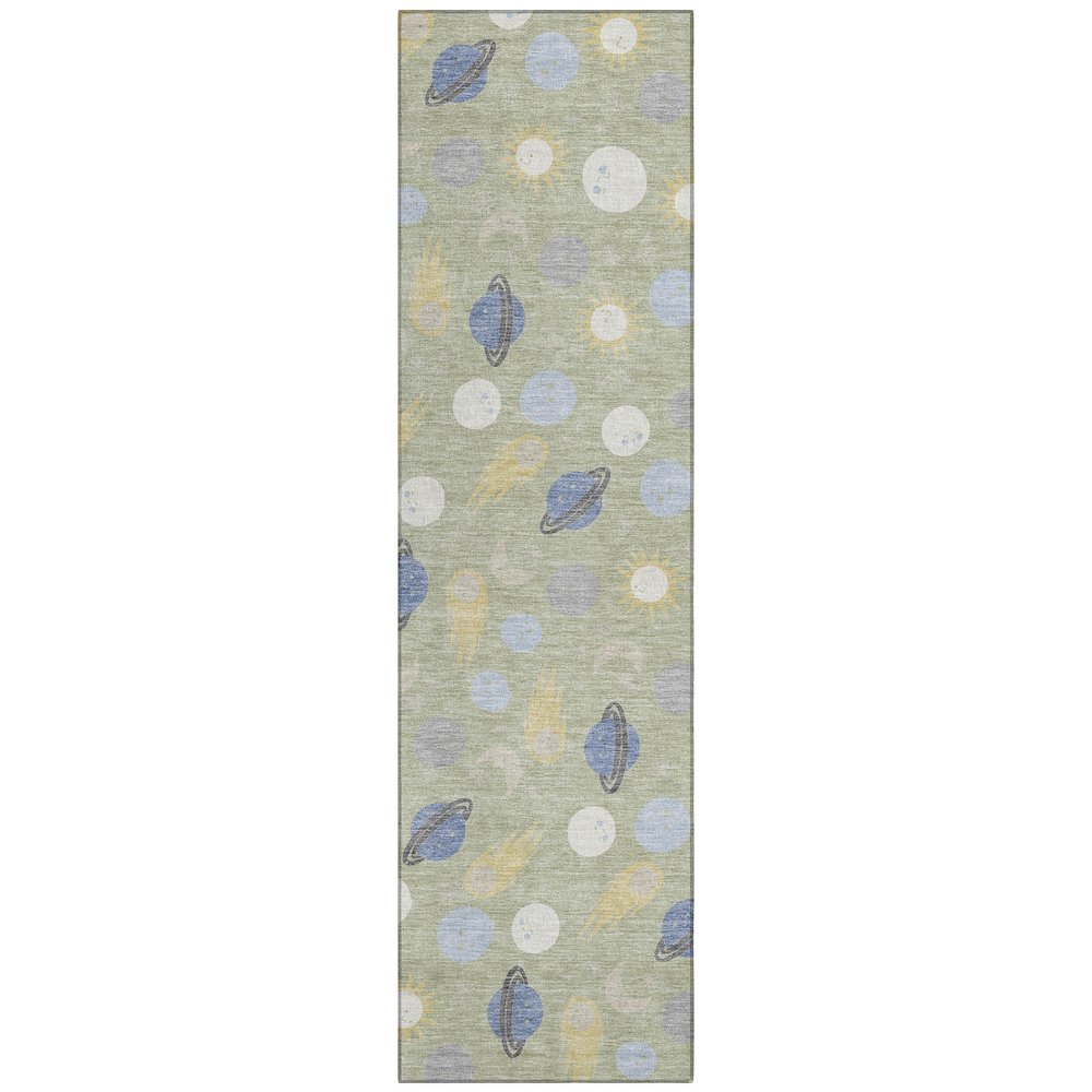 Machine Washable Indoor/Outdoor Chantille ACN2581 Green 2'3" x 7'6" Runner Rug. Picture 1