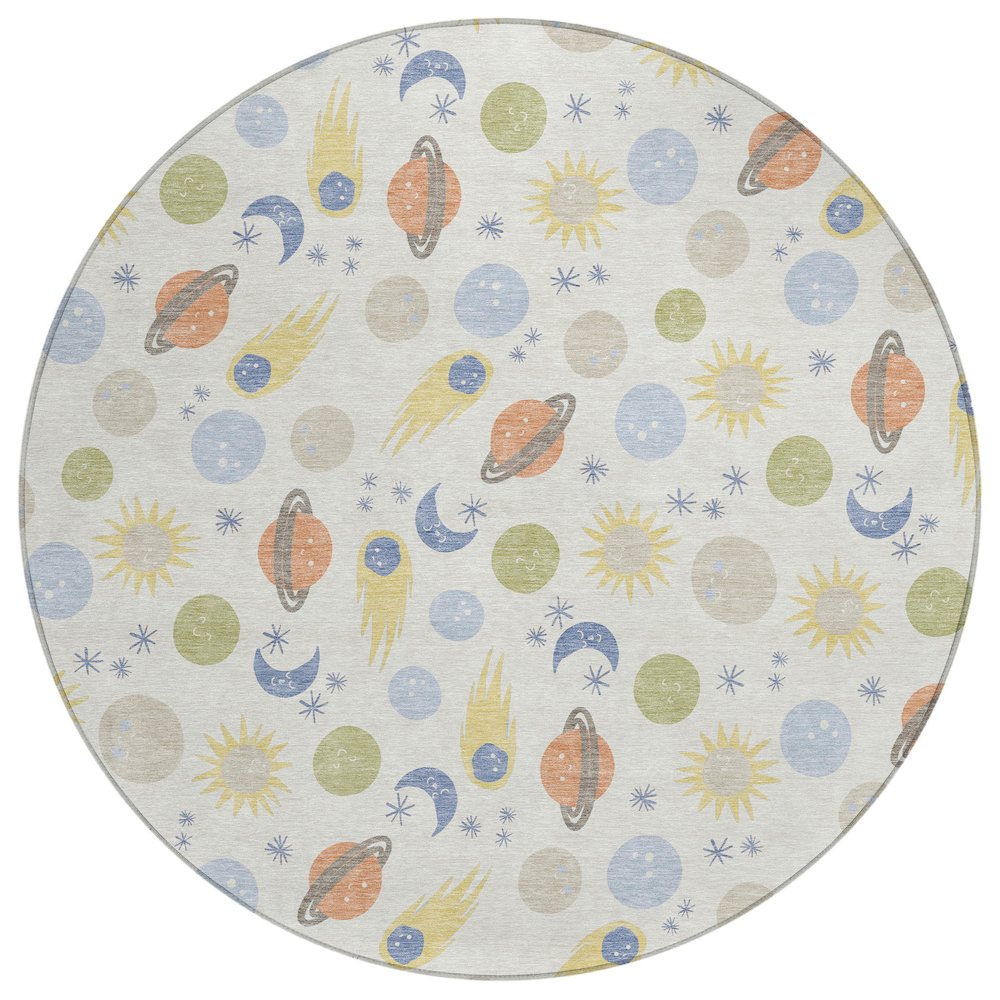 Machine Washable Indoor/Outdoor Chantille ACN2581 Ivory 8' x 8' Round Rug. Picture 1