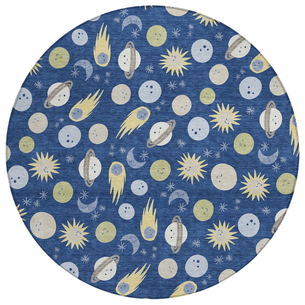 Machine Washable Indoor/Outdoor Chantille ACN2581 Blue 8' x 8' Round Rug. Picture 1