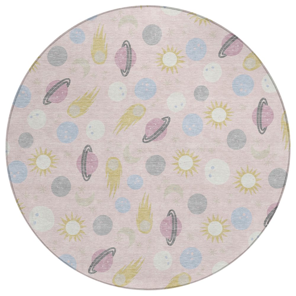 Machine Washable Indoor/Outdoor Chantille ACN2581 Pink 8' x 8' Round Rug. Picture 1