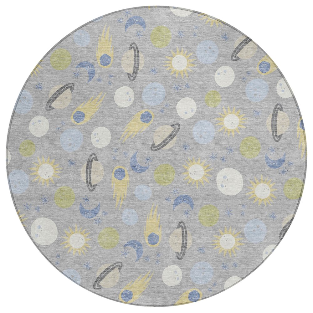 Machine Washable Indoor/Outdoor Chantille ACN2581 Gray 8' x 8' Round Rug. Picture 1