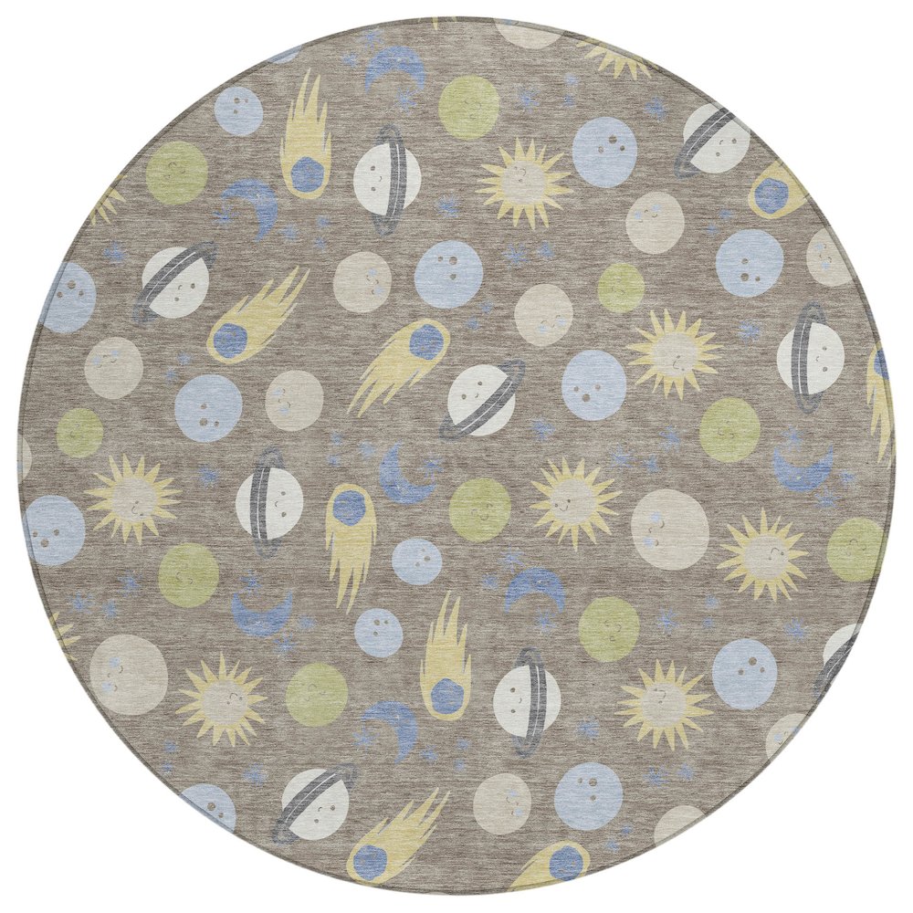 Machine Washable Indoor/Outdoor Chantille ACN2581 Brown 8' x 8' Round Rug. Picture 1
