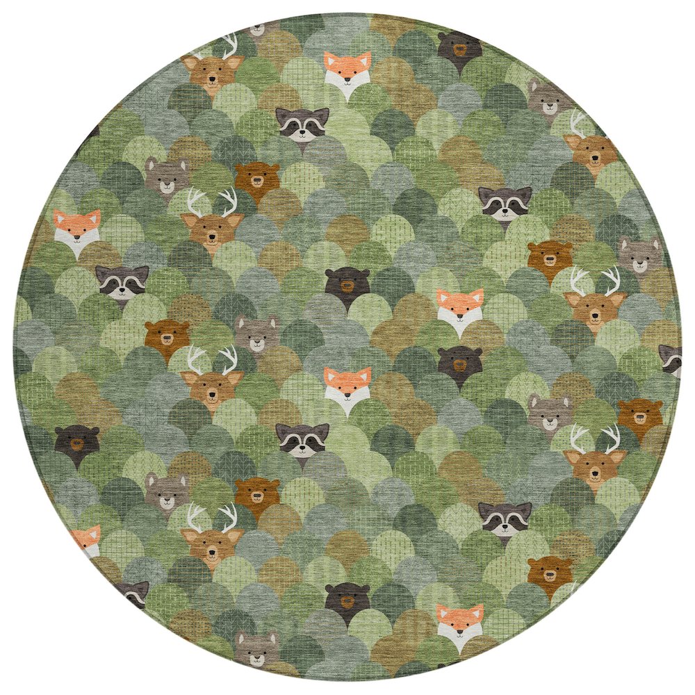 Machine Washable Indoor/Outdoor Chantille ACN2582 Green 8' x 8' Round Rug. Picture 1