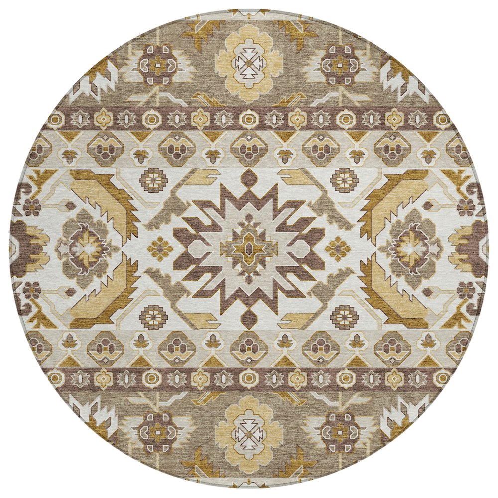 Machine Washable Indoor/Outdoor Chantille ACN2583 Brown 8' x 8' Round Rug. Picture 1