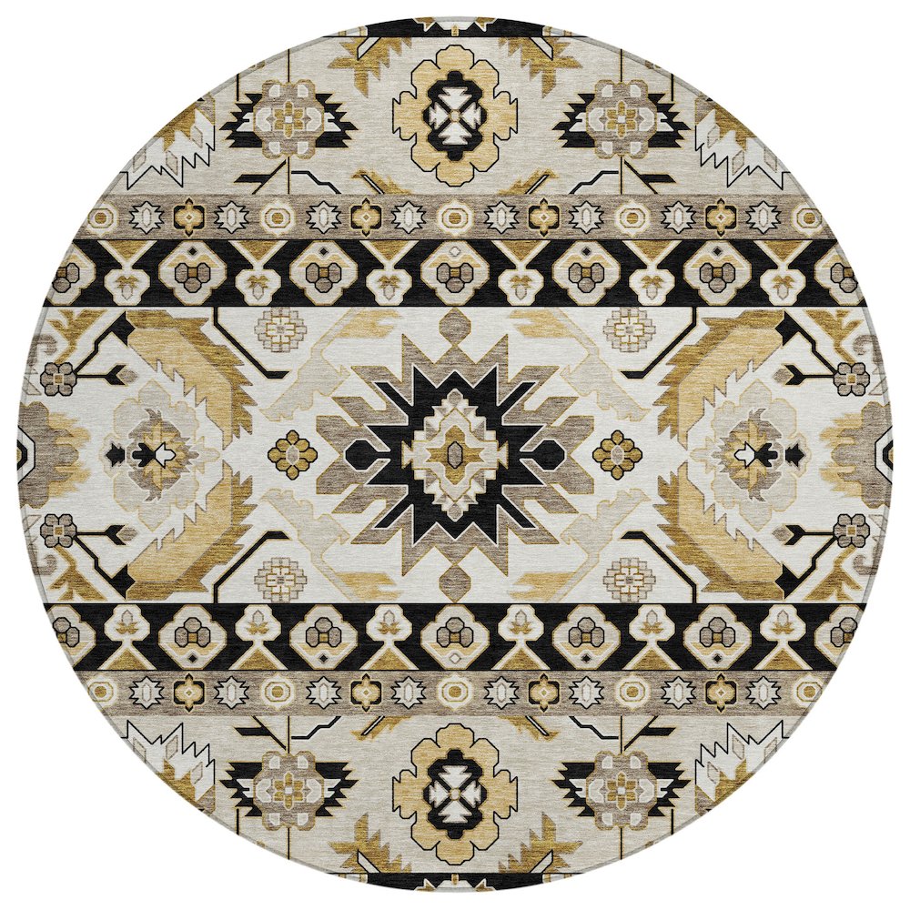 Machine Washable Indoor/Outdoor Chantille ACN2583 Black 8' x 8' Round Rug. Picture 1
