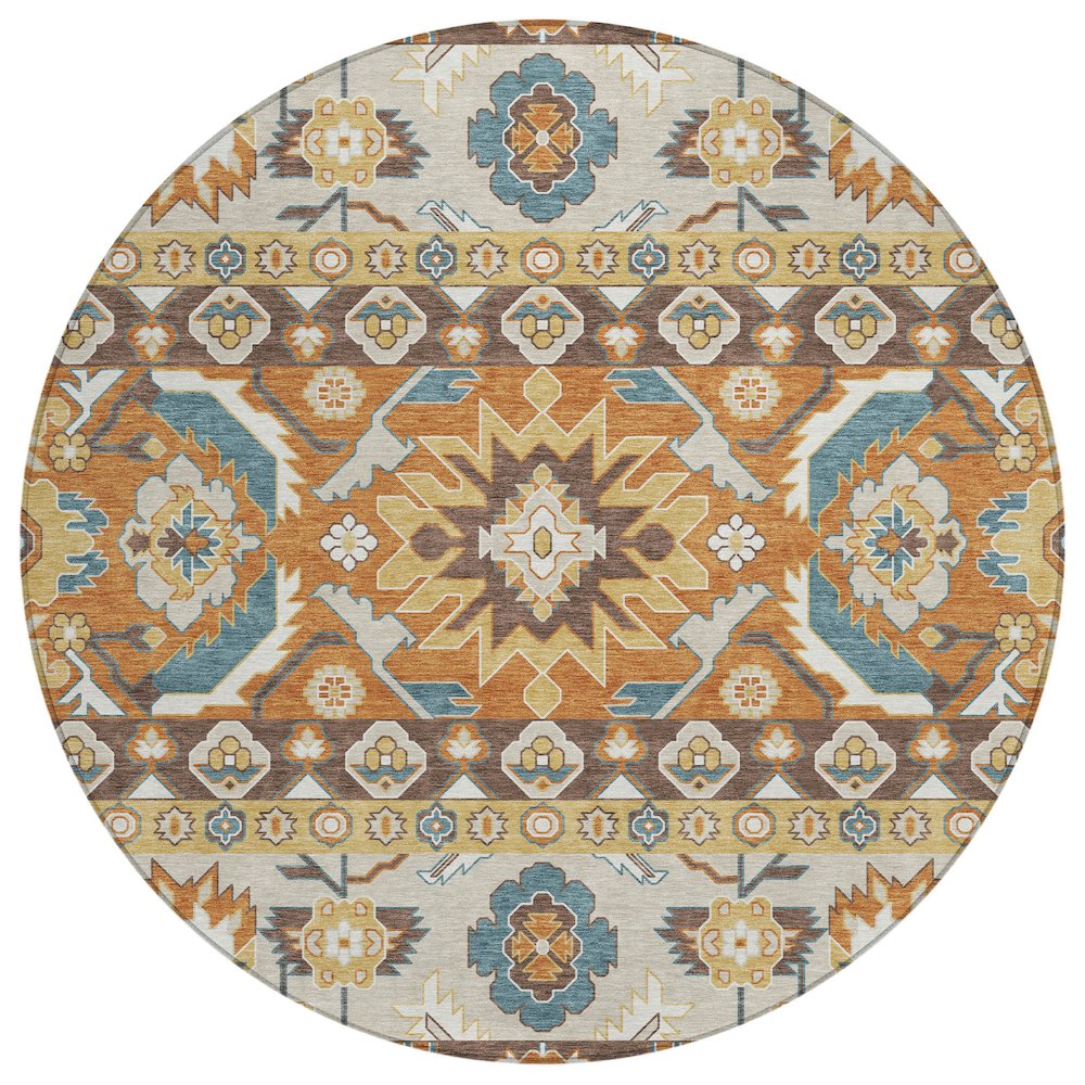 Machine Washable Indoor/Outdoor Chantille ACN2583 Brown 8' x 8' Round Rug. Picture 1
