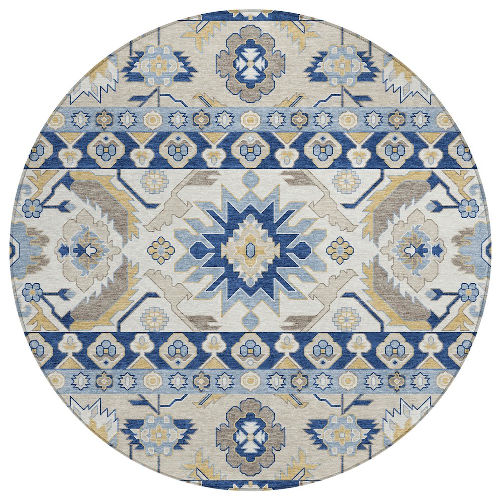 Machine Washable Indoor/Outdoor Chantille ACN2583 Blue 8' x 8' Round Rug. Picture 1
