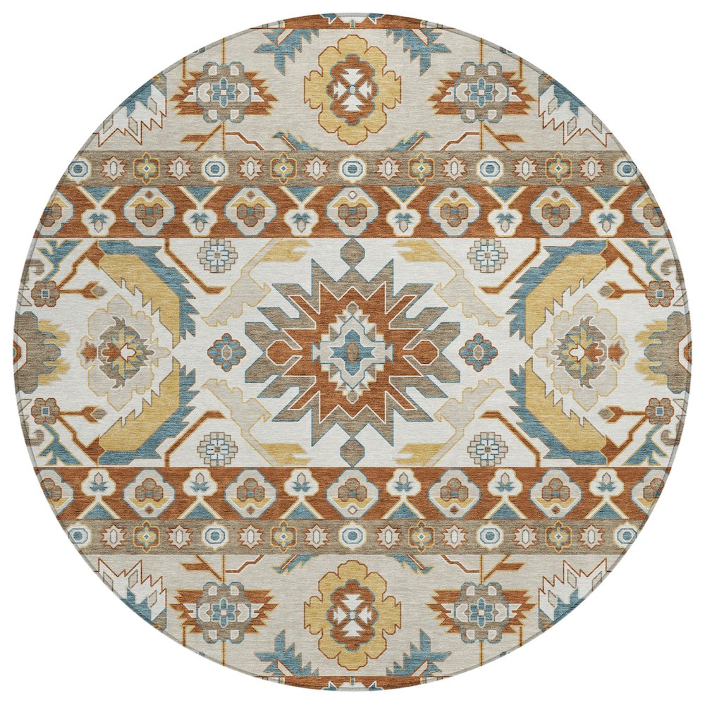 Machine Washable Indoor/Outdoor Chantille ACN2583 Orange 8' x 8' Round Rug. Picture 1