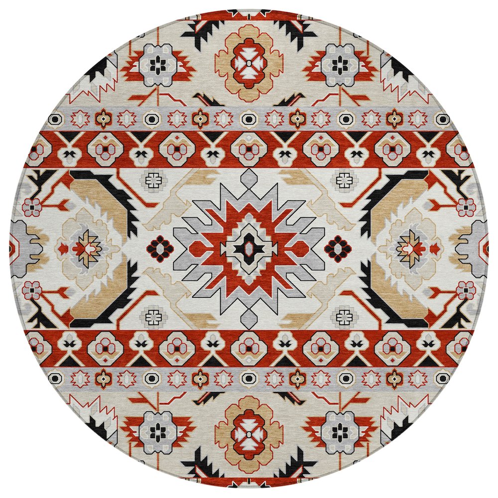 Machine Washable Indoor/Outdoor Chantille ACN2583 Red 8' x 8' Round Rug. Picture 1